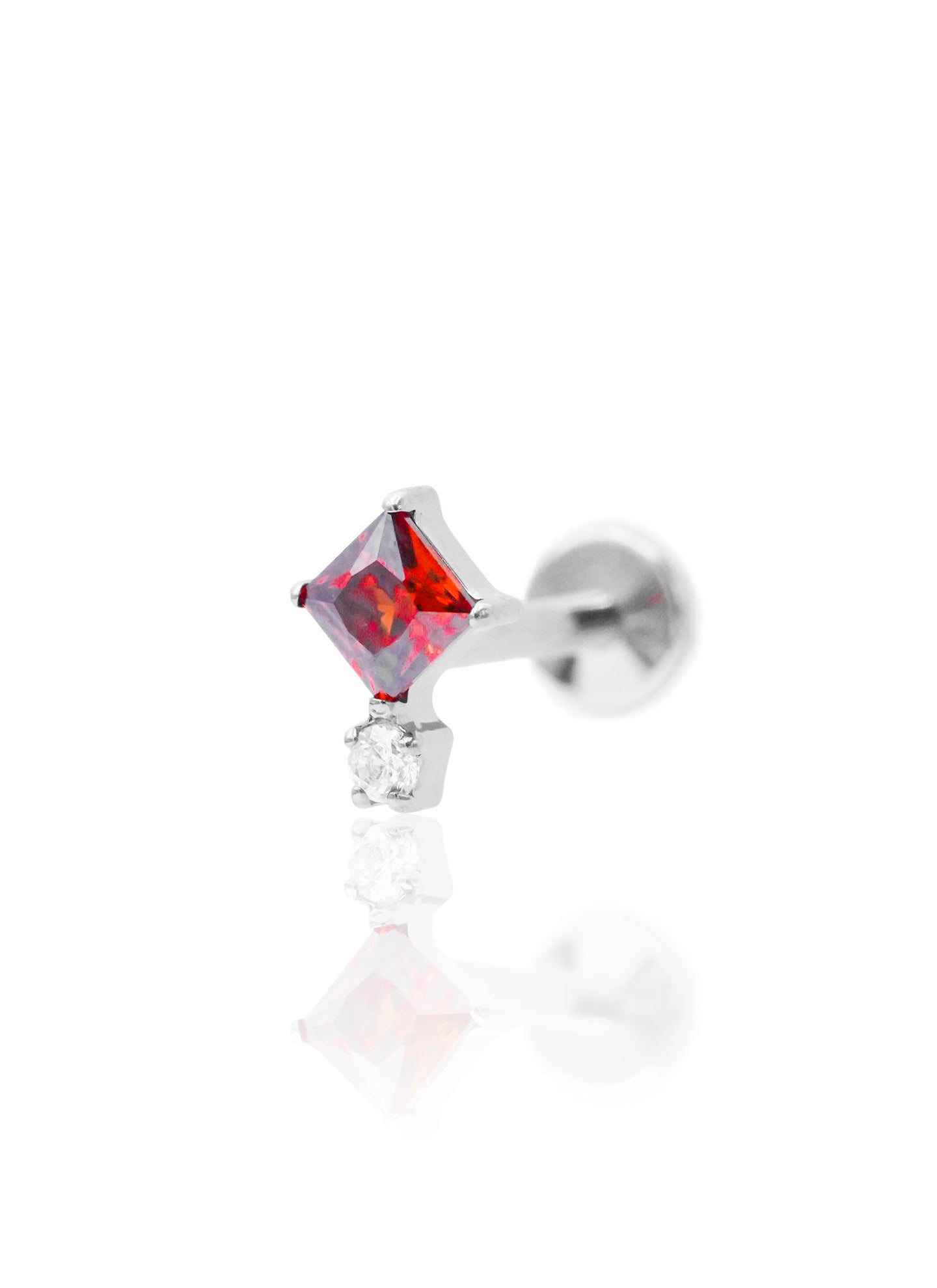 Kolczyk do ucha "Ruby drop" - tytanowy labret z czerwoną cyrkonią