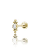 Kolczyk do ucha "Beaded halo" - złoty tytanowy labret z cyrkonią i kuleczkami