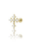 Kolczyk do ucha "Celestial cross" - złoty tytanowy labret w kształcie krzyża z cyrkoniami