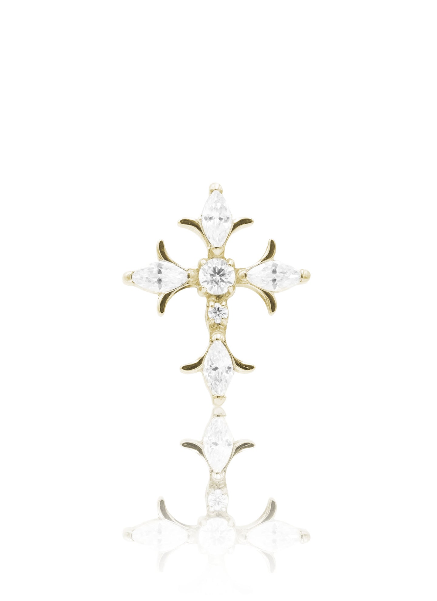 Kolczyk do ucha "Celestial cross" - złoty tytanowy labret w kształcie krzyża z cyrkoniami