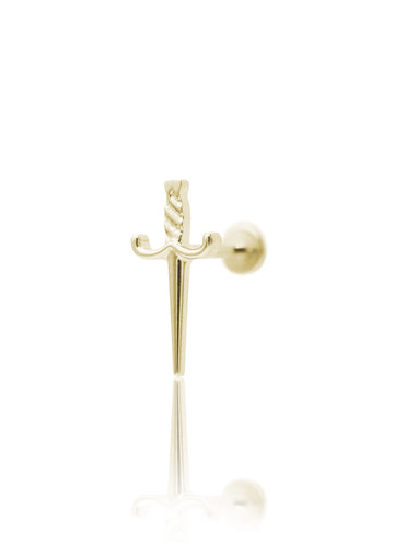 Kolczyk do ucha "Stiletto" - złoty tytanowy labret w kształcie miecza