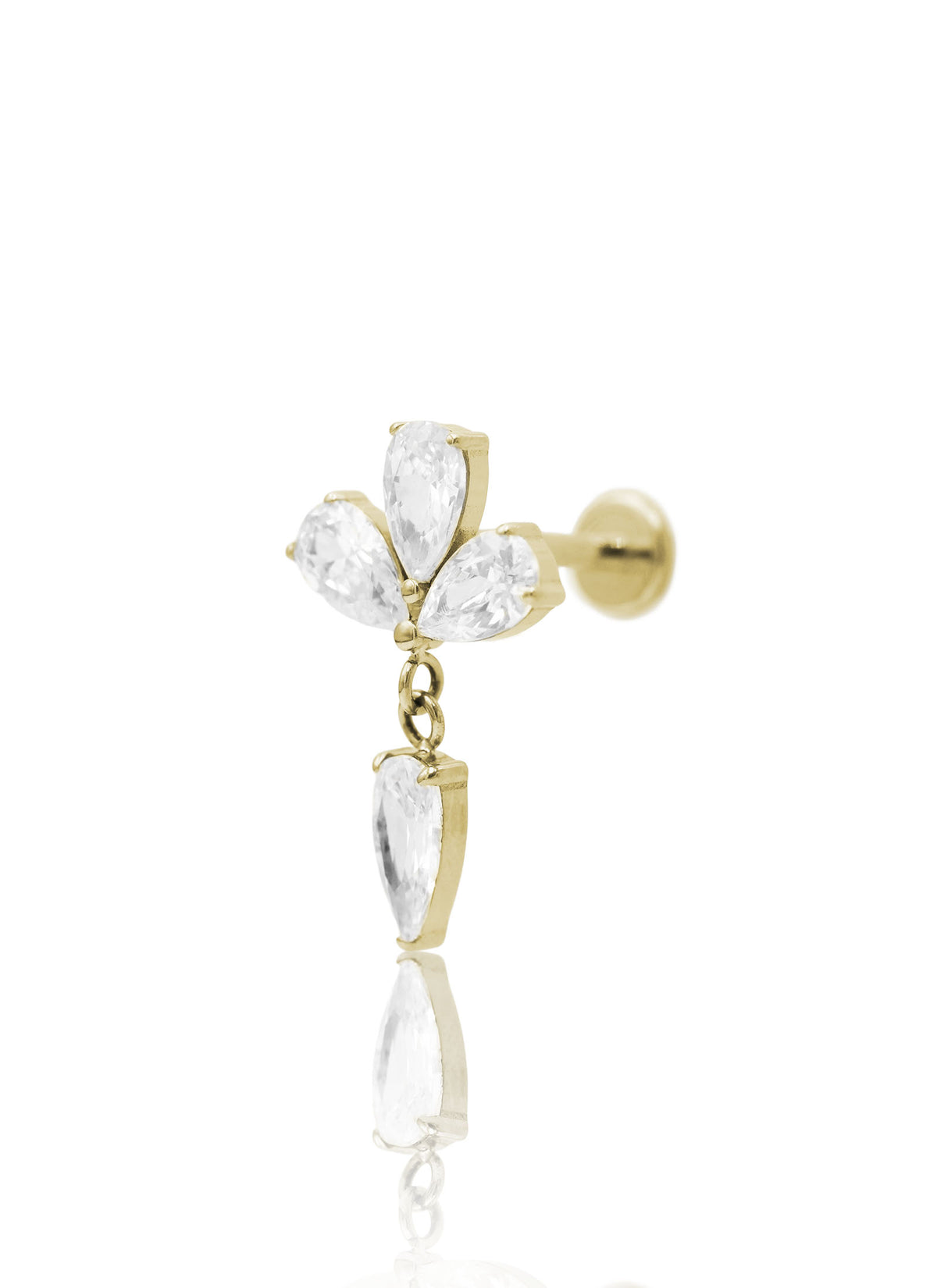 Kolczyk do ucha "Crystal cascade" -  złoty tytanowy labret z  cyrkoniami
