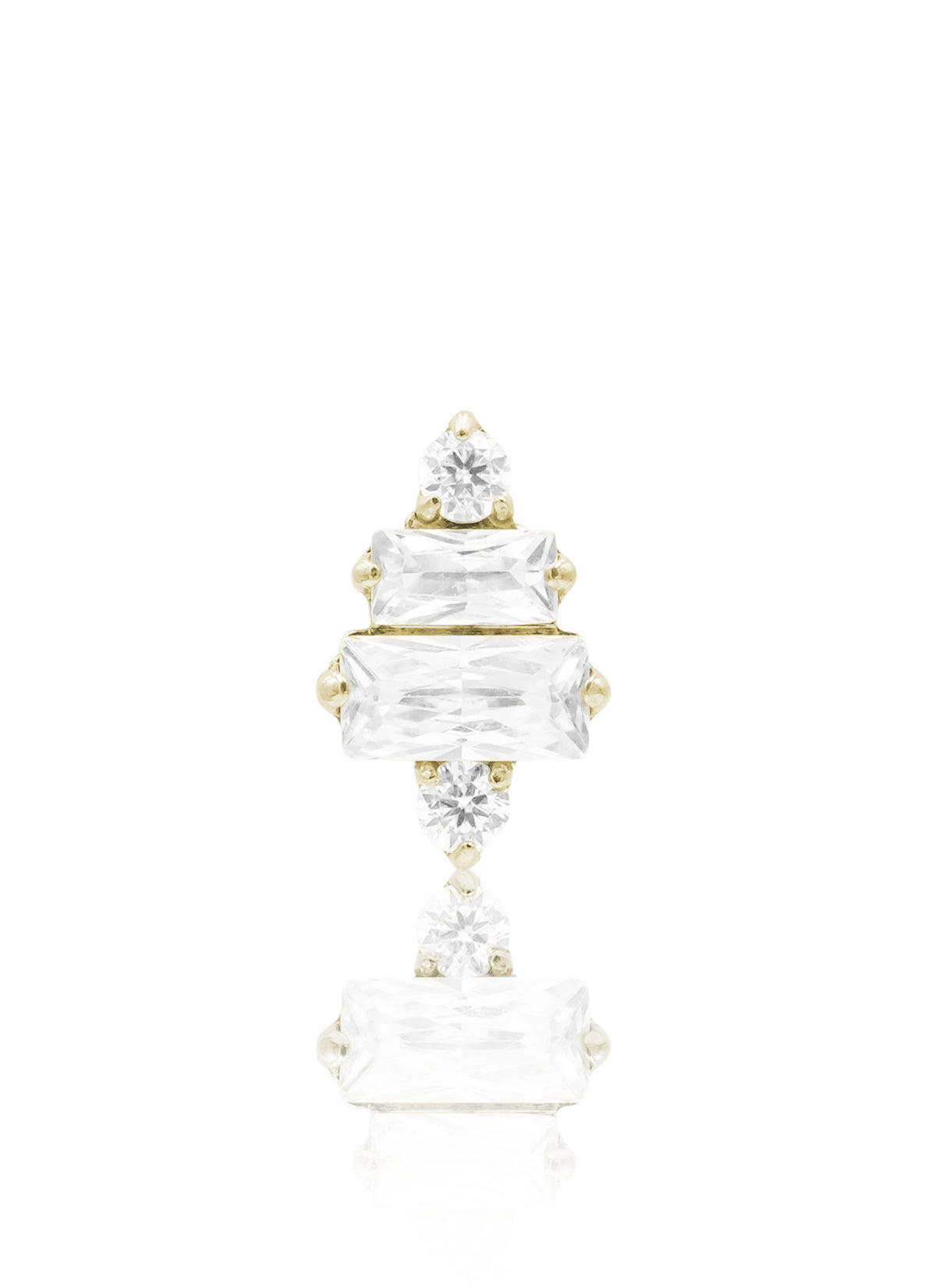 Kolczyk do ucha "Crystal tier" - złoty tytanowy labret z dwoma podłużnymi cyrkoniami