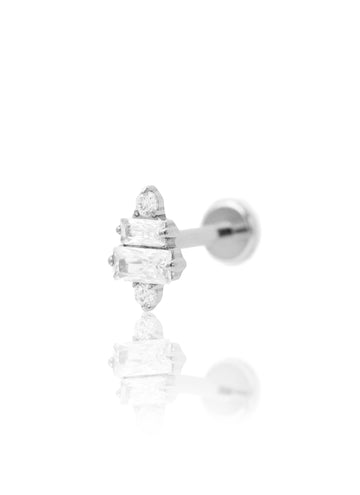 Kolczyk do ucha "Crystal tier" - tytanowy labret z dwoma podłużnymi cyrkoniami