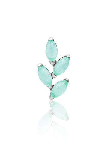 Kolczyk do ucha "4 stone light green leaf" – tytanowy labret z awenturynem