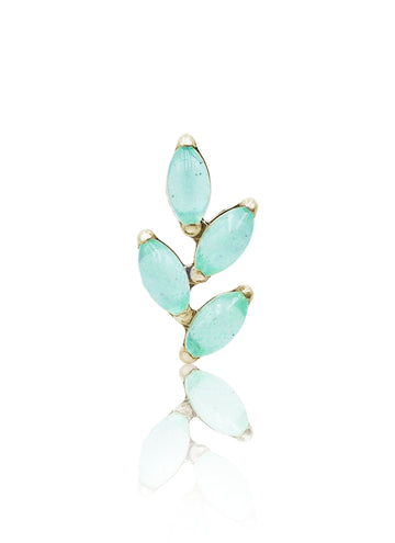 Kolczyk do ucha "4 stone light green leaf" – złoty tytanowy labret z awenturynem