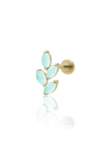 Kolczyk do ucha "4 stone light green leaf" – złoty tytanowy labret z awenturynem