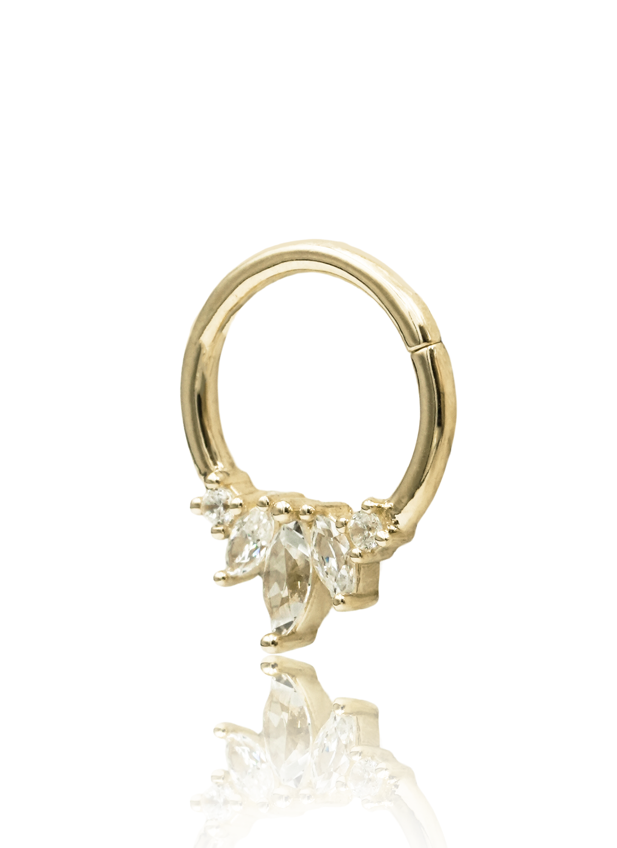 Kolczyk do ucha lub nosa "Golden Marquise Crown" - 14K złoty clicker z cyrkoniami