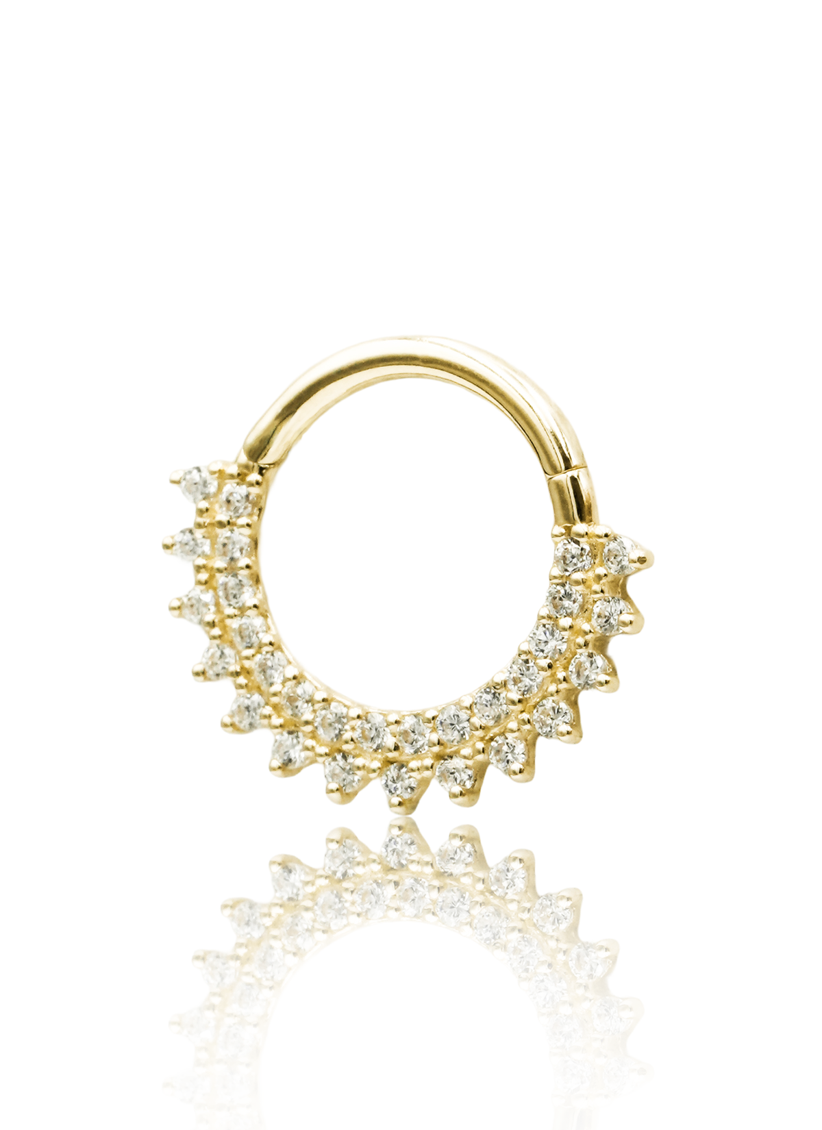 Kolczyk do ucha lub nosa "Golden Solar Crown" - 14K złoty clicker z cyrkoniami