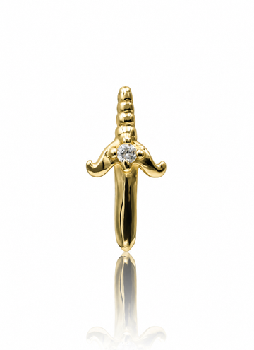 Kolczyk do ucha "Golden dagger" - 14K złoty labret w kształcie miecza
