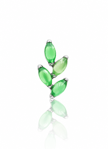 Kolczyk do ucha "4 leaf green stone" –  tytanowy labret z zielonym onyksem