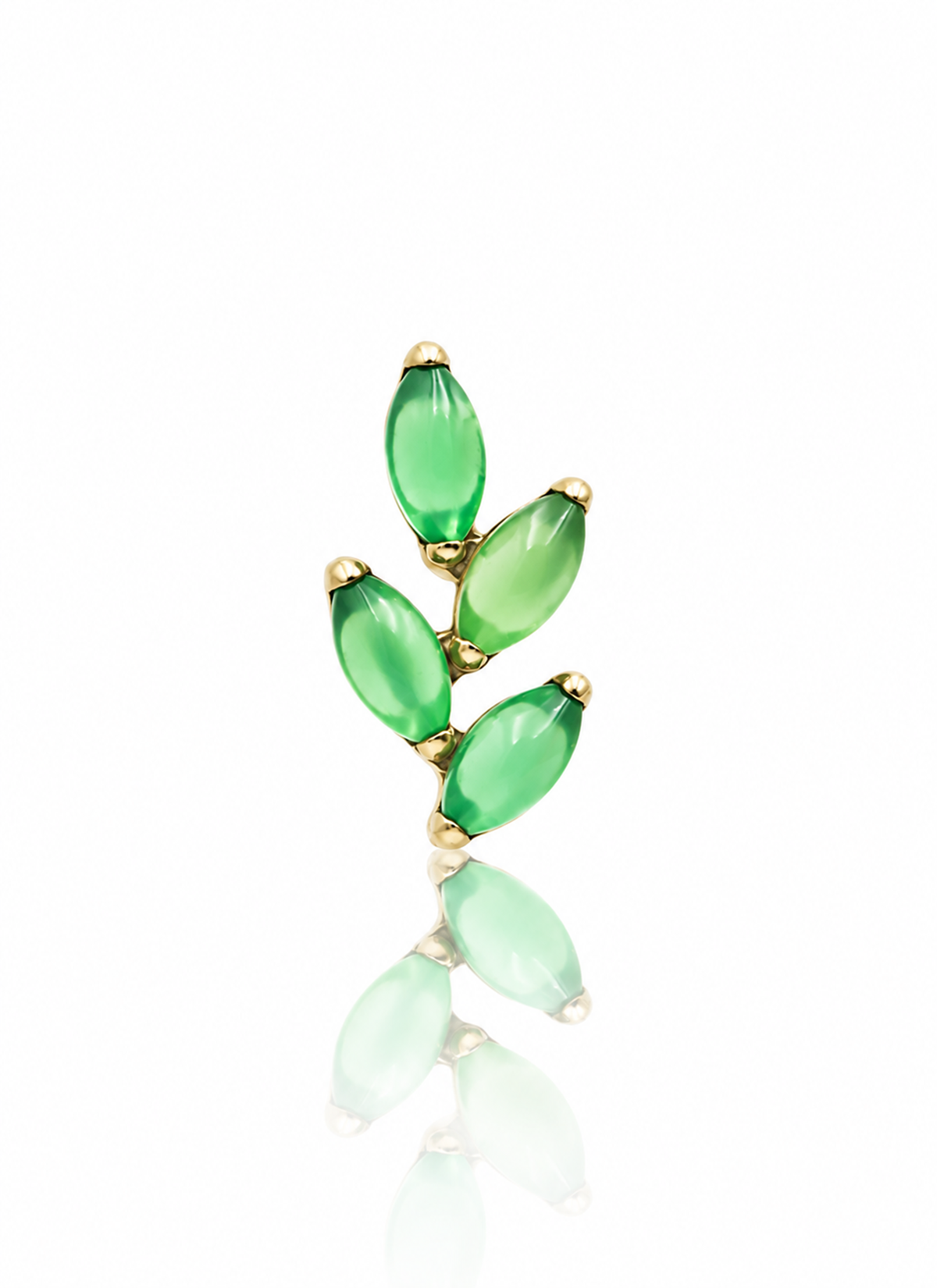Kolczyk do ucha "4 leaf green stone" –  złoty tytanowy labret z zielonym onyksem