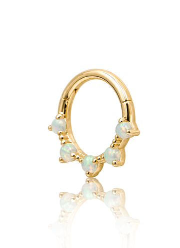 Kolczyk do ucha lub nosa "Golden Opal Crown" - 14K złoty clicker z opalami