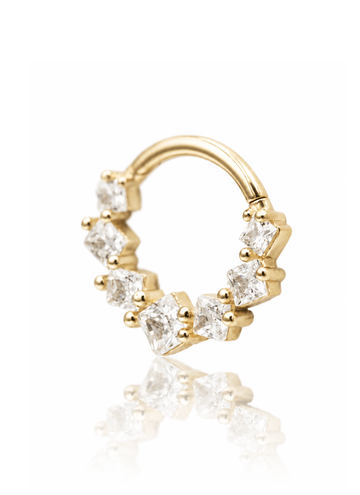 Kolczyk do ucha lub nosa "Golden Crystal Halo" - 14K złoty clicker z cyrkoniami