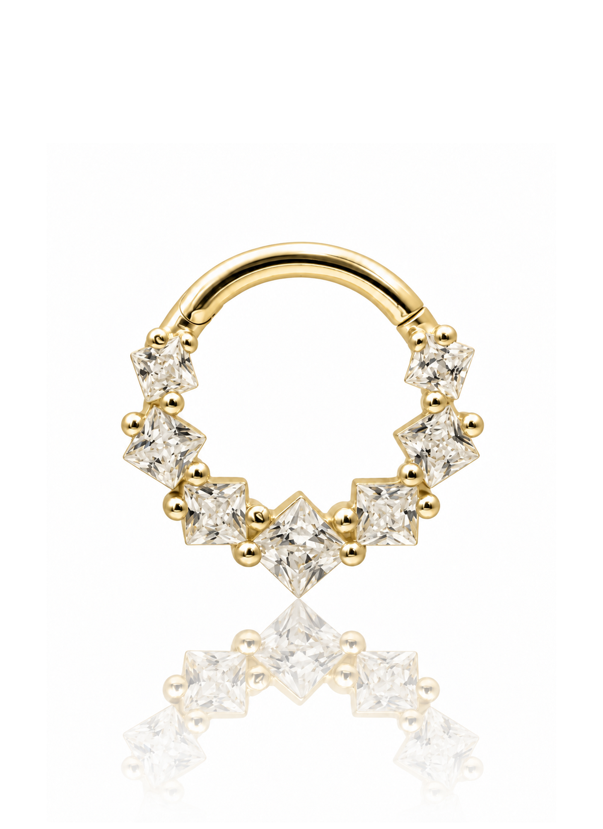 Kolczyk do ucha lub nosa "Golden Crystal Halo" - 14K złoty clicker z cyrkoniami