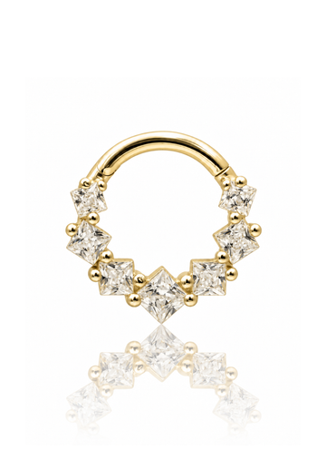 Kolczyk do ucha lub nosa "Golden Crystal Halo" - 14K złoty clicker z cyrkoniami