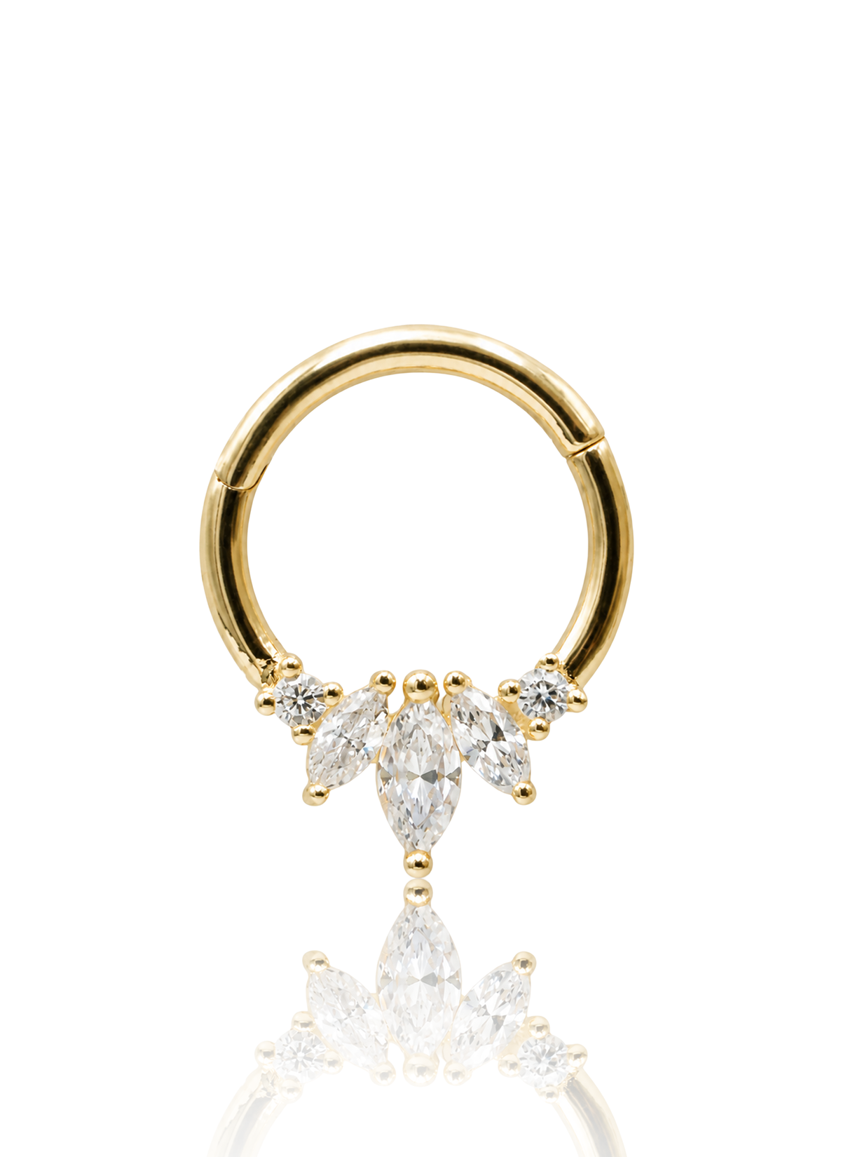 Kolczyk do ucha lub nosa "Golden Marquise Crown" - 14K złoty clicker z cyrkoniami