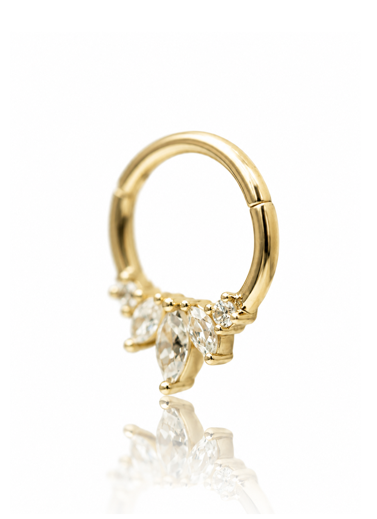Kolczyk do ucha lub nosa "Golden Marquise Crown" - 14K złoty clicker z cyrkoniami