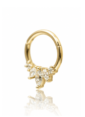 Kolczyk do ucha lub nosa "Golden Marquise Crown" - 14K złoty clicker z cyrkoniami