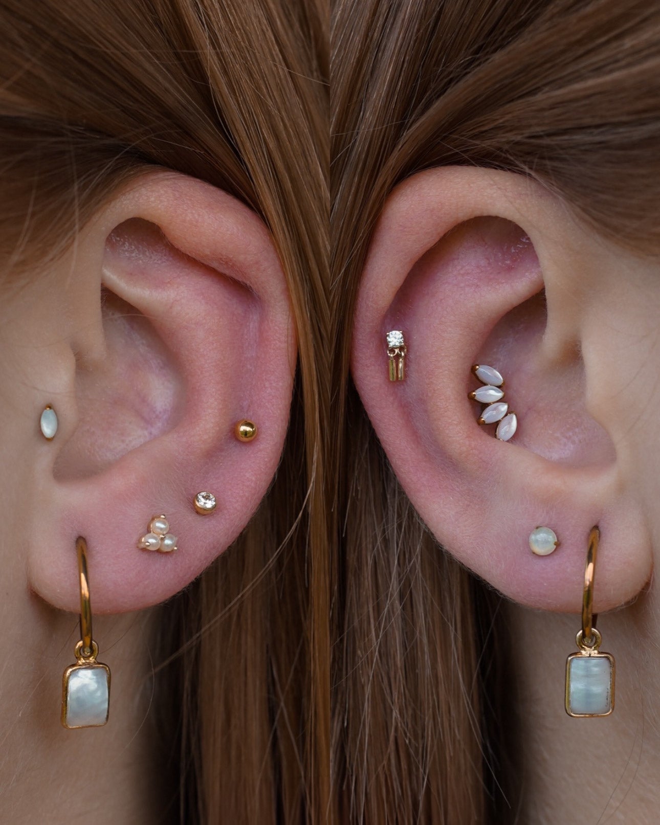 Kolczyk do ucha "Twins" - 14K złoty labret