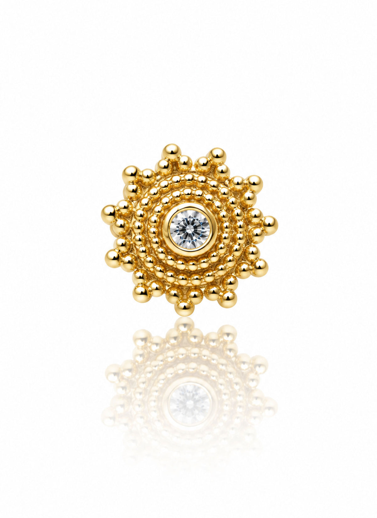Kolczyk do ucha "Golden Mandala" - nakrętka 14K w kształcie słońca z cyrkonią