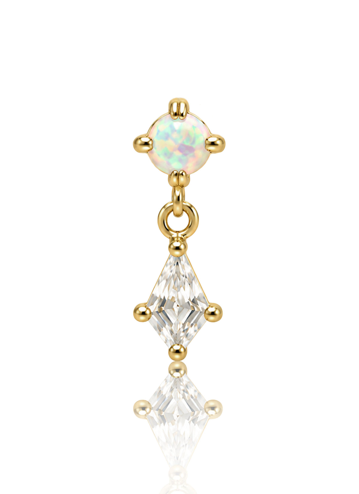 Kolczyk do ucha "Opal Kite Drop" - nakrętka 14K z opalem i cyrkonią