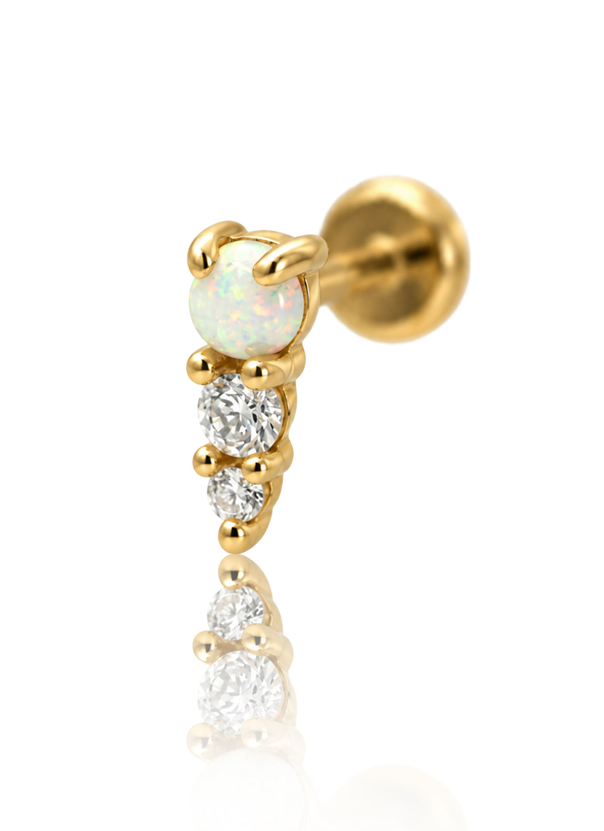 Kolczyk do ucha "Opal Trinity" - nakrętka 14K z opalem i cyrkonią
