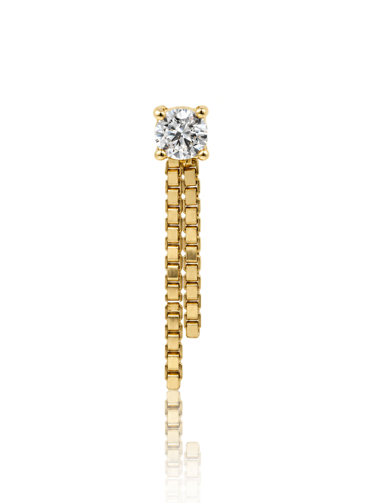 Kolczyk do ucha "Crystal Double Drop" - nakrętka 14K z cyrkonią i łańcuszkiem