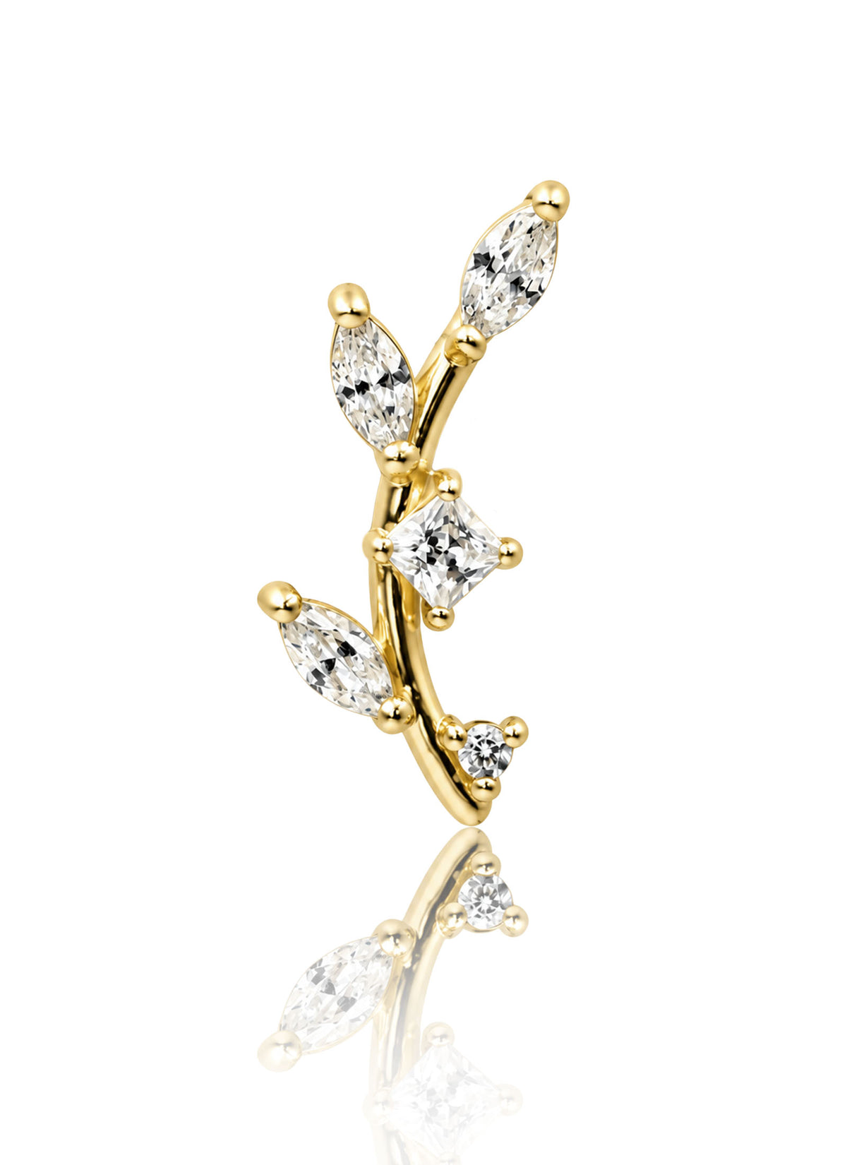 Kolczyk do ucha "Crystal Laurel" - nakrętka 14K w kształcie gałązki z cyrkoniami