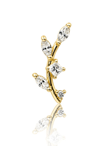 Kolczyk do ucha "Crystal Laurel" - nakrętka 14K w kształcie gałązki z cyrkoniami