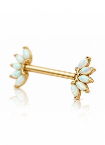Kolczyk do sutka "Opal Wings" - sztanga ze złota 14k z opalami