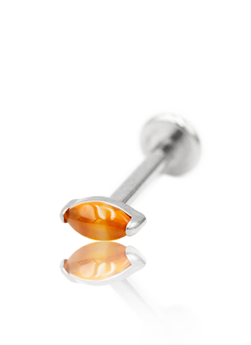 Kolczyk do ucha "1 long stone orange" - tytanowy labret z kamieniami