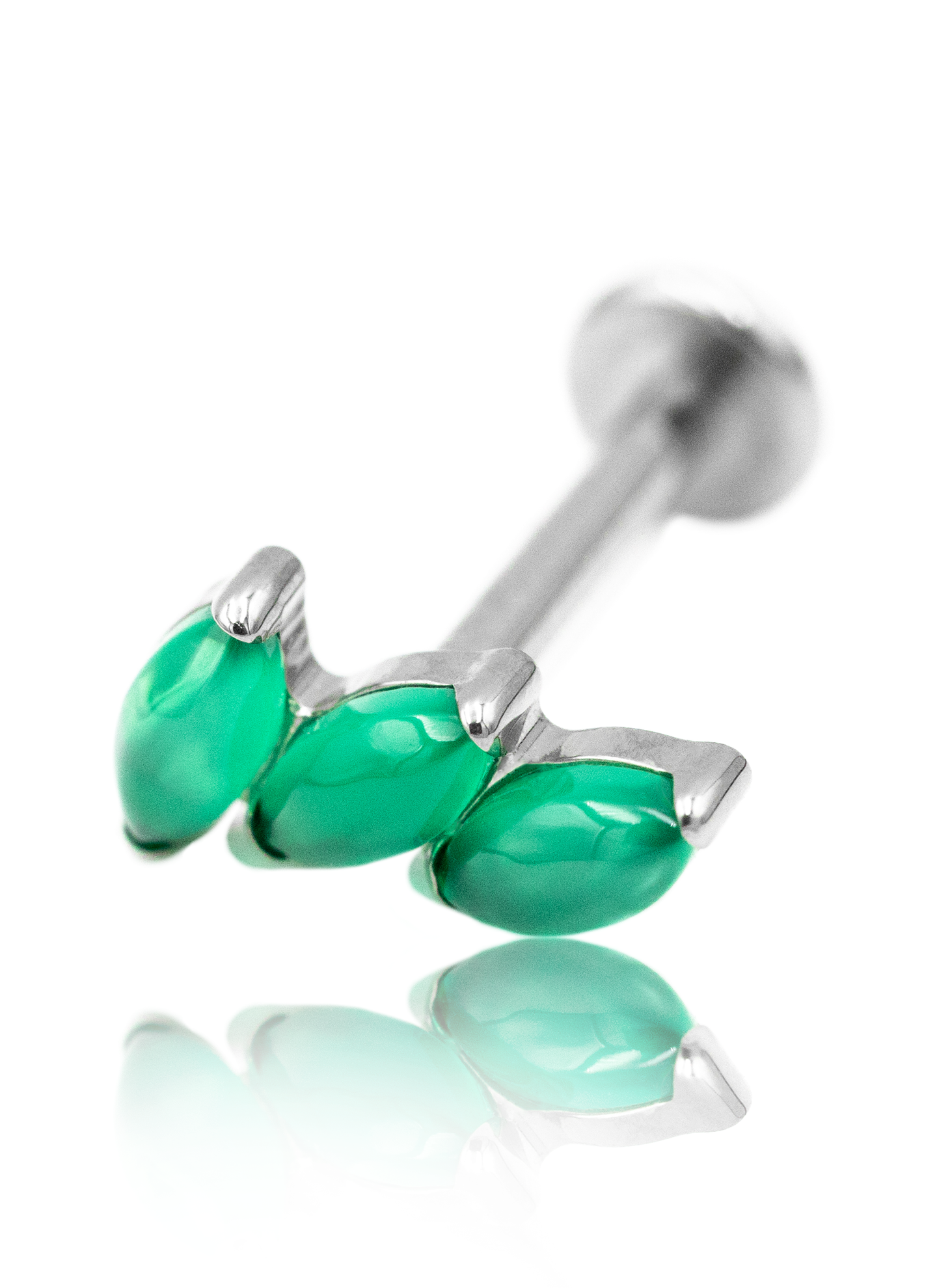 Kolczyk do ucha "3 stone green" - tytanowy labret z kamieniami