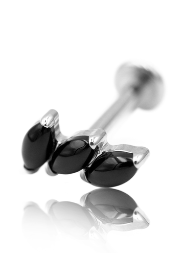 Kolczyk do ucha "3 stone black" - tytanowy labret z kamieniami