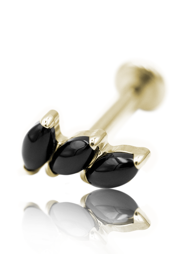 Kolczyk do ucha "3 stone black" - anodyzowany tytanowy labret z kamieniami