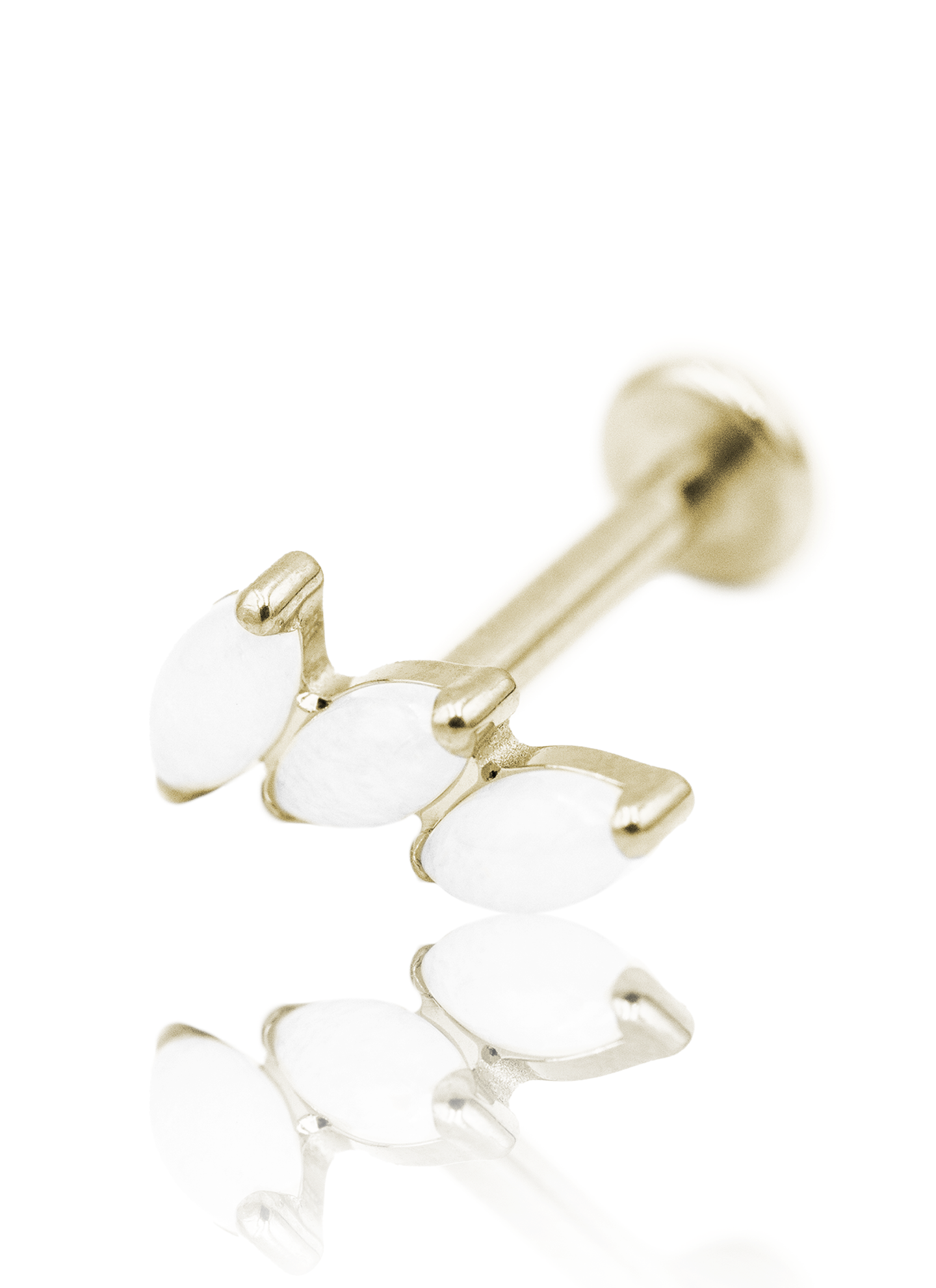 Kolczyk do ucha "3 stone white" - anodyzowany tytanowy labret z kamieniami