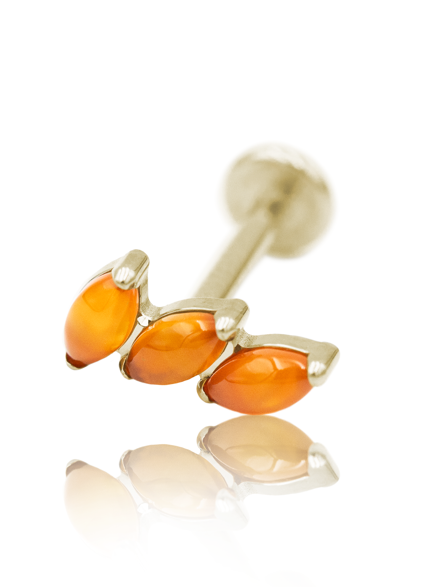 Kolczyk do ucha "3 stone red" - anodyzowany tytanowy labret z kamieniami