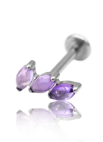 Kolczyk do ucha "3 stone purple" - tytanowy labret z kamieniami
