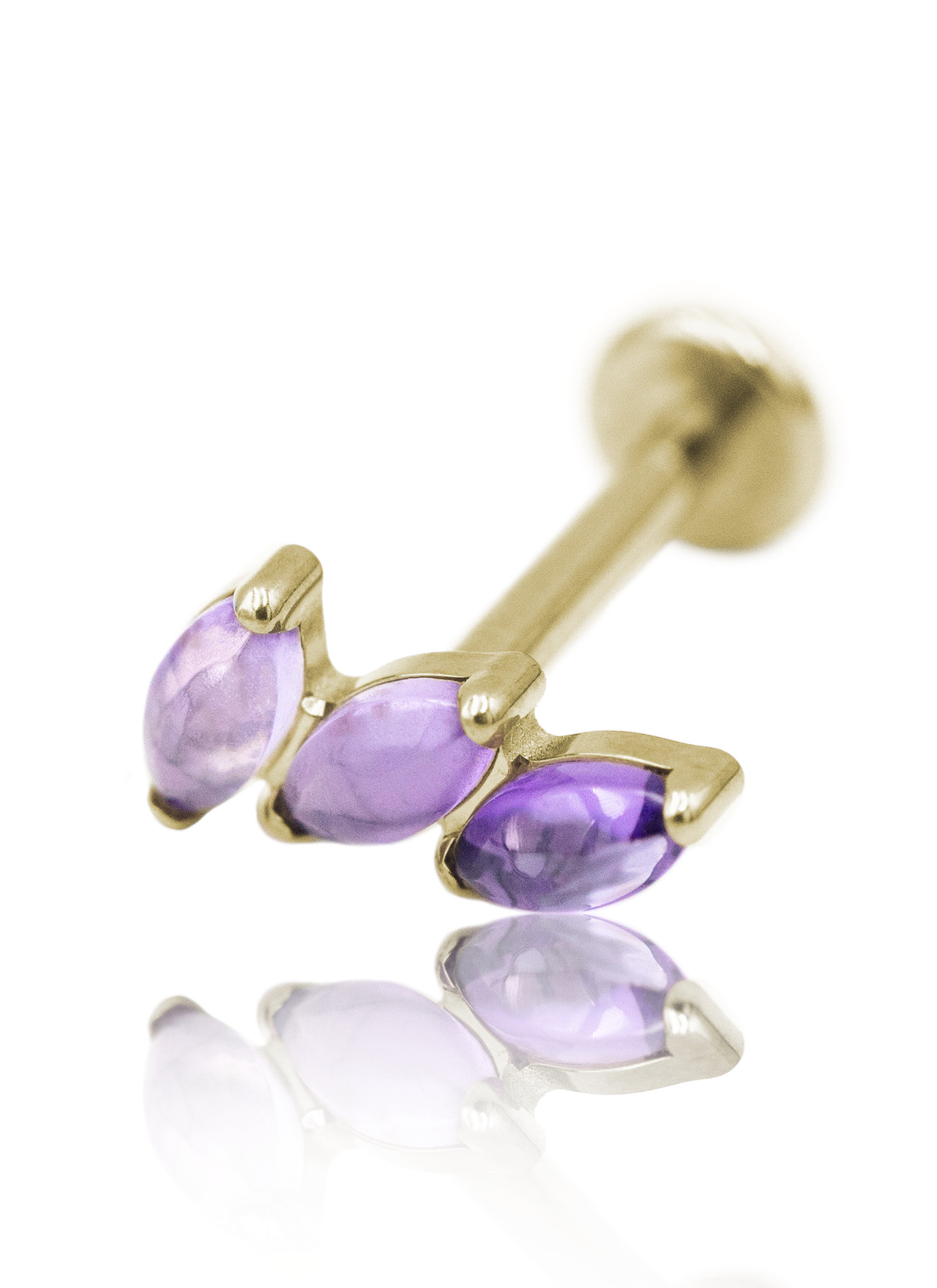 Kolczyk do ucha "3 stone purple" - anodyzowany tytanowy labret z kamieniami