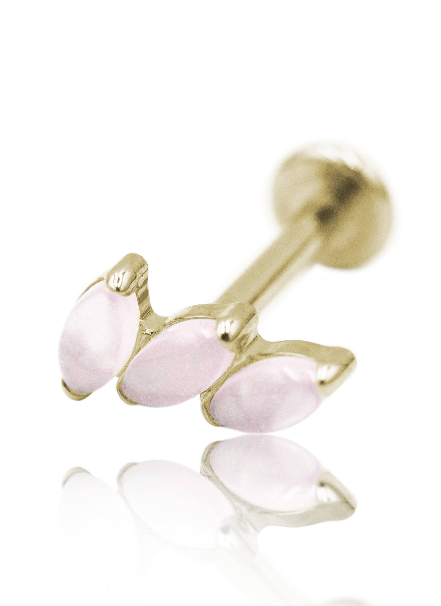 Kolczyk do ucha "3 stone pink" - anodyzowany tytanowy labret z kamieniami