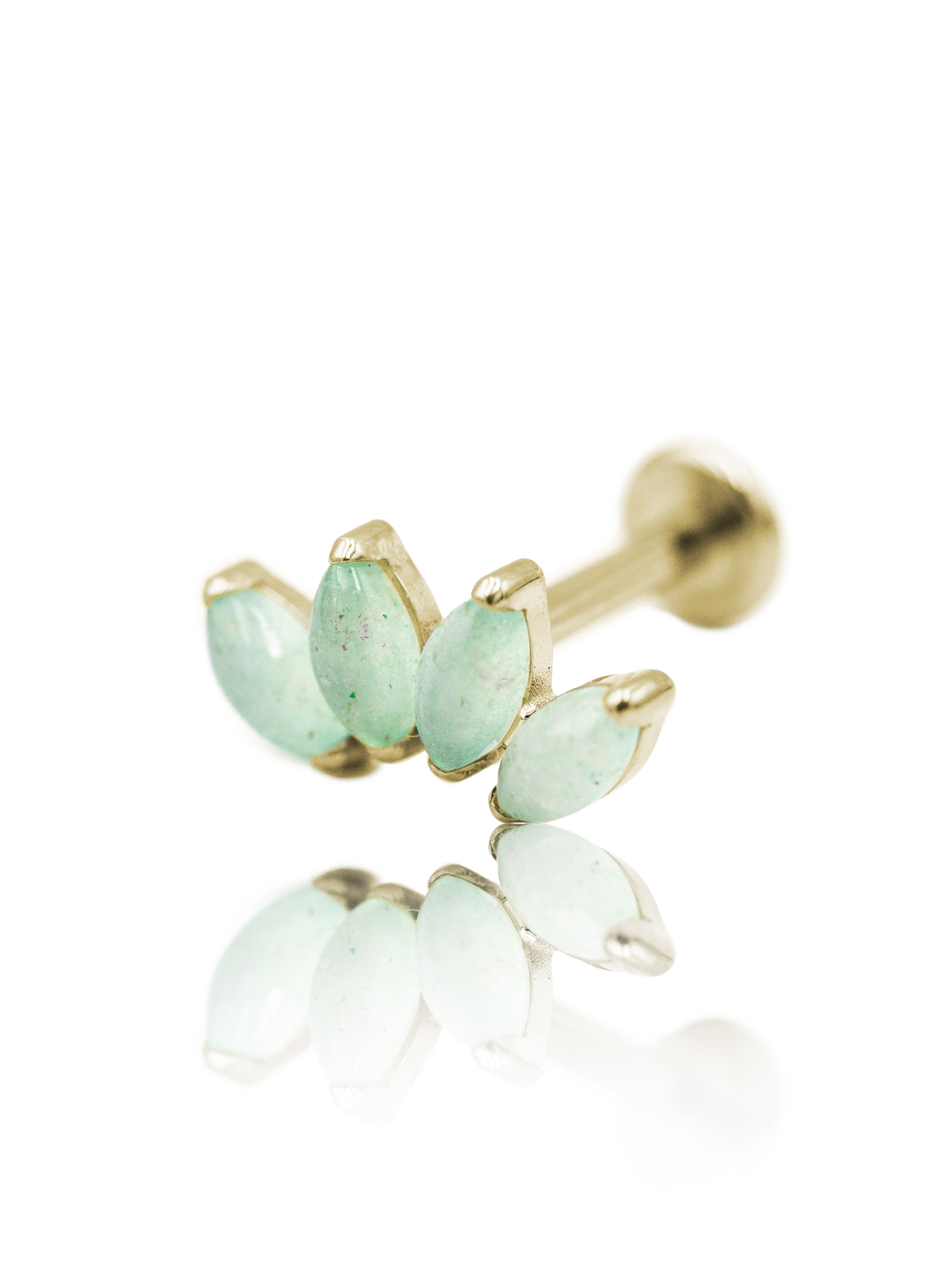 Kolczyk do ucha "4 stone light green" - anodyzowany tytanowy labret z kamieniami