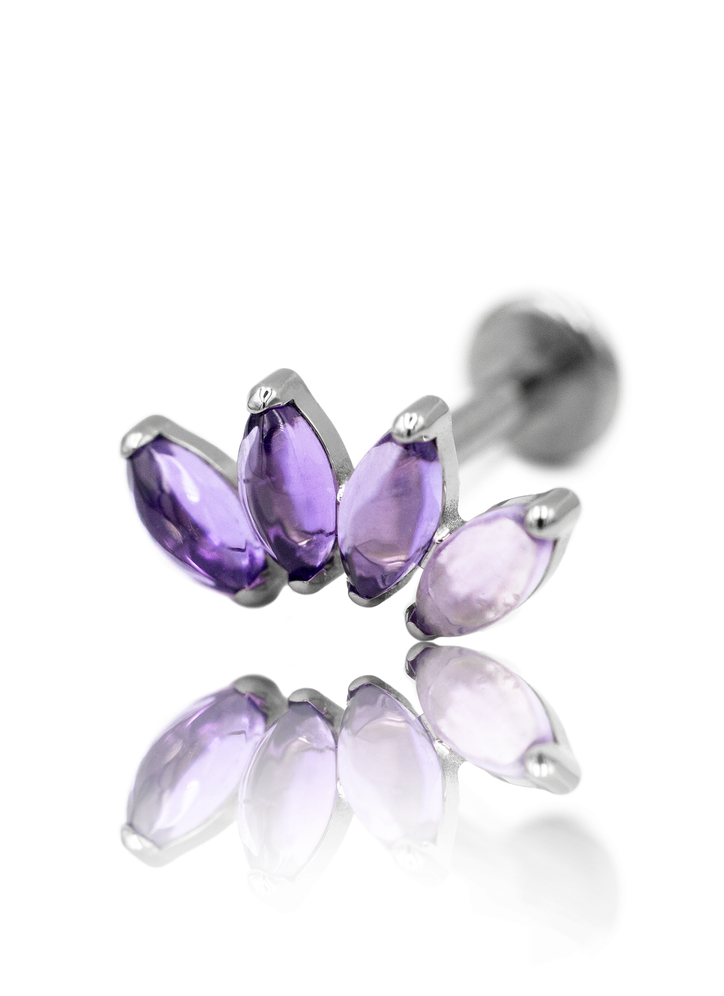 Kolczyk do ucha "4 stone purple" - tytanowy labret z kamieniami