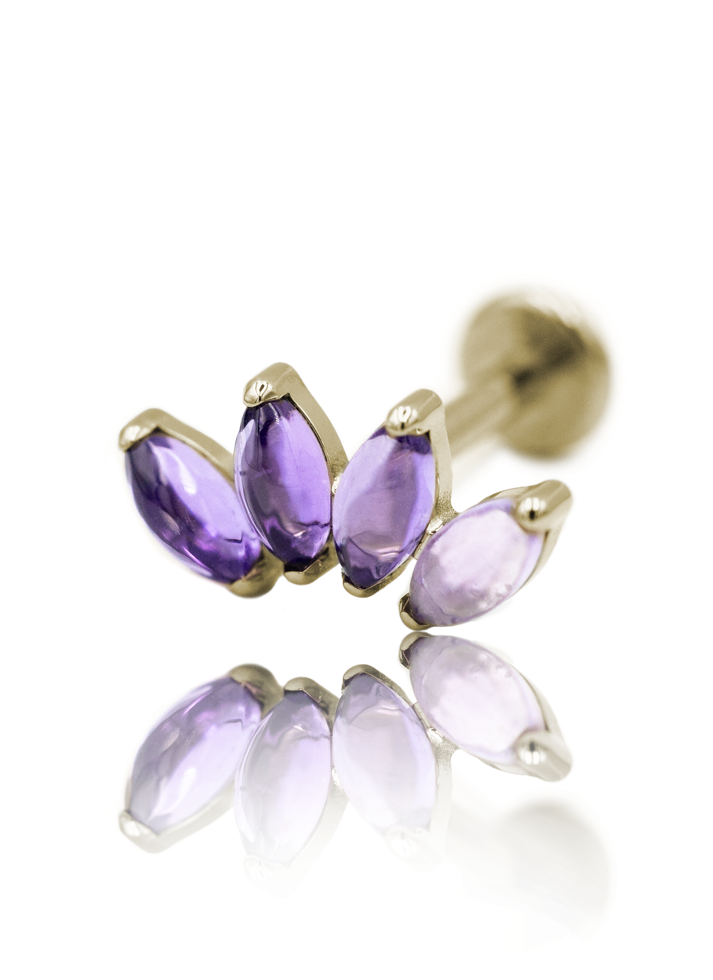 Kolczyk do ucha "4 stone purple" - anodyzowany tytanowy labret z kamieniami