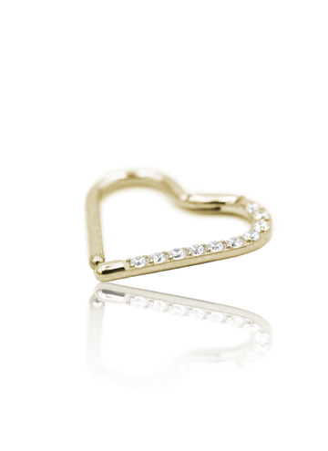 Kolczyk do ucha "Heart zirconia" - anodyzowany tytanowy clicker z cyrkoniami