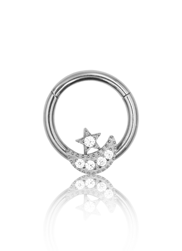 Kolczyk do ucha "Moon star" - tytanowy clicker z cyrkoniami