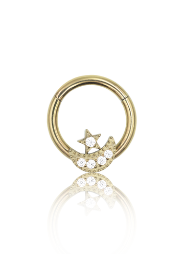 Kolczyk do ucha "Moon star" - anodyzowany tytanowy clicker z cyrkoniami