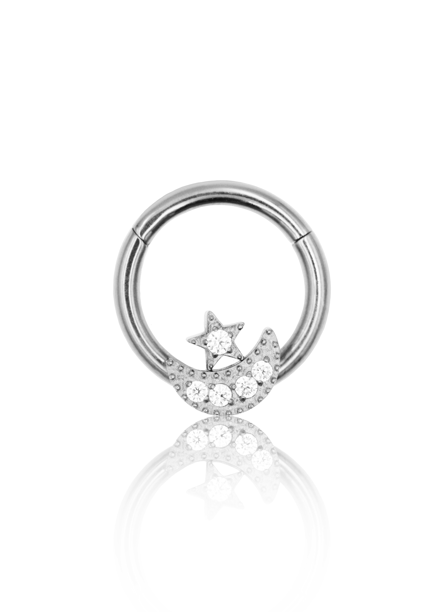 Kolczyk do ucha "Moon star" - tytanowy clicker z cyrkoniami