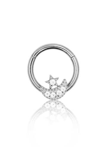 Kolczyk do ucha "Moon star" - tytanowy clicker z cyrkoniami