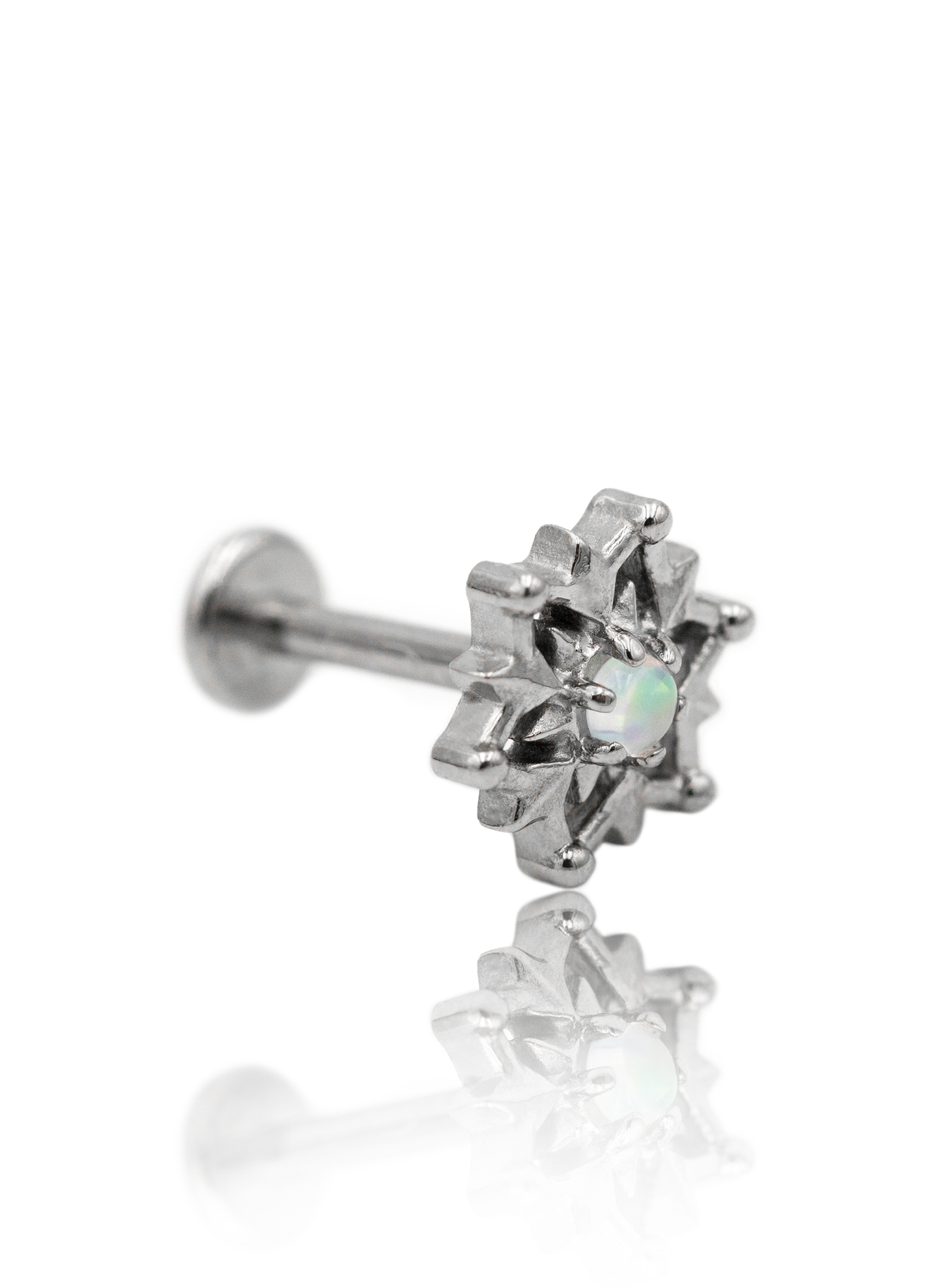 Kolczyk do ucha "Opal rosette" - tytanowy labret z opalem