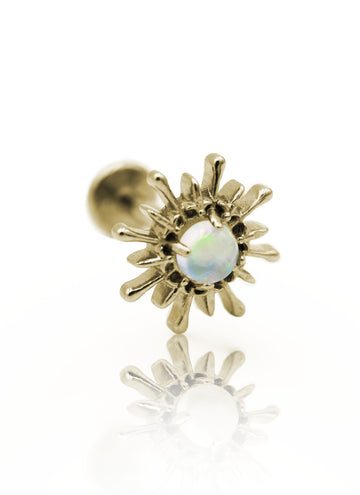 Kolczyk do ucha "Opal sun" - anodyzowany tytanowy labret z opalem